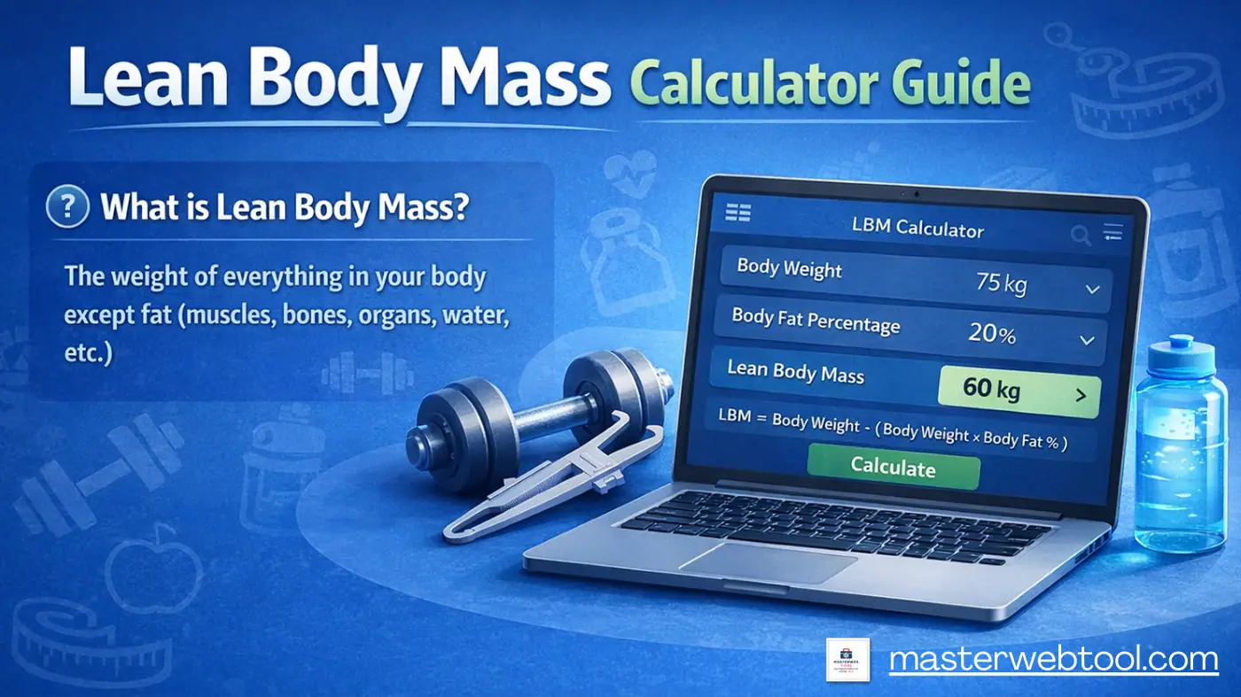 Lean Body Mass Calculator Guide showing how to calculate lean body mass using body weight and body fat percentage on MasterWebTool