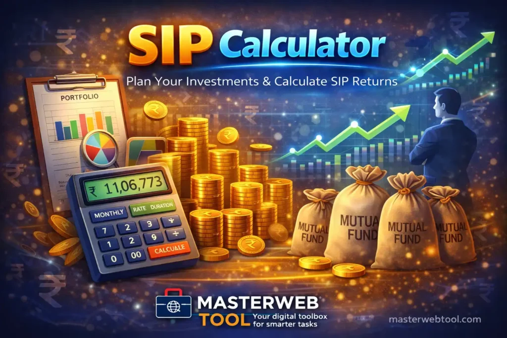 SIP Calculator to calculate mutual fund SIP returns, investment growth, monthly SIP amount and total corpus using MasterWebTool