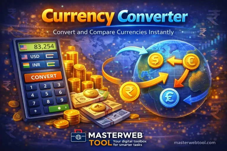 Currency Converter to convert and compare exchange rates between USD, INR, EUR and other world currencies using MasterWebTool