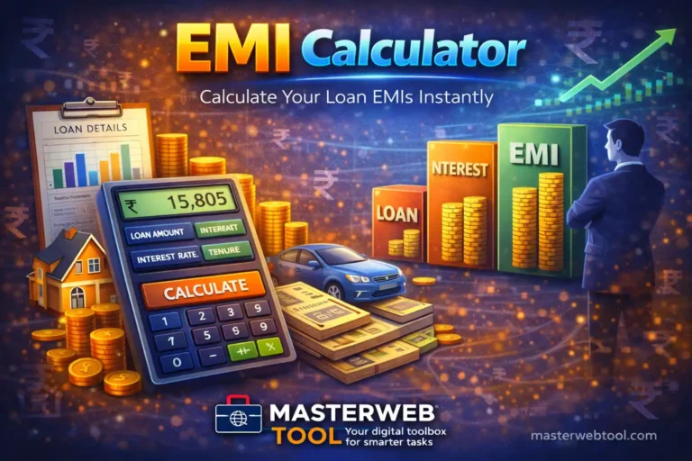 EMI Calculator to calculate loan EMI, interest amount, tenure and monthly installment online using MasterWebTool
