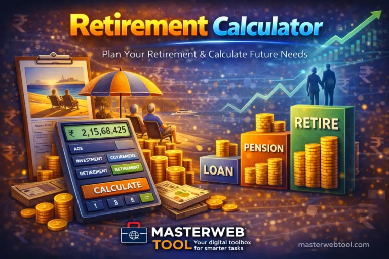 Retirement Calculator to calculate retirement corpus, monthly savings, pension amount and future financial needs using MasterWebTool