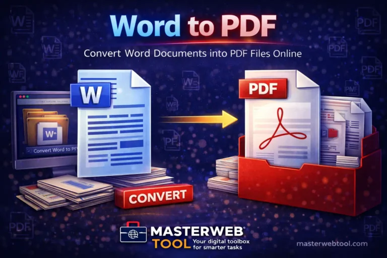 Word to PDF converter tool to convert Word documents into PDF files online using MasterWebTool