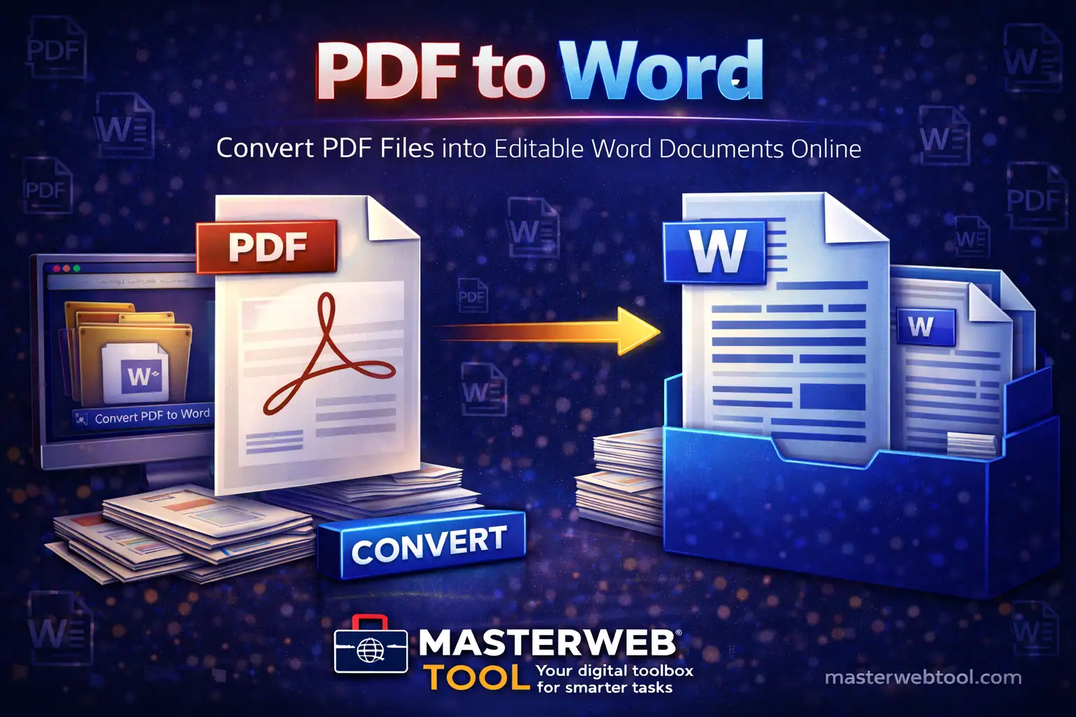 PDF to Word converter tool to convert PDF files into editable Word documents online using MasterWebTool