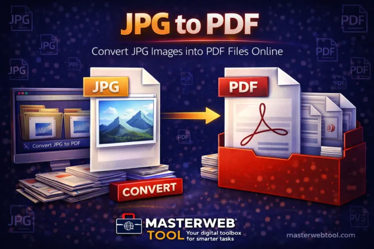 JPG to PDF converter tool to convert JPG images into PDF files online using MasterWebTool