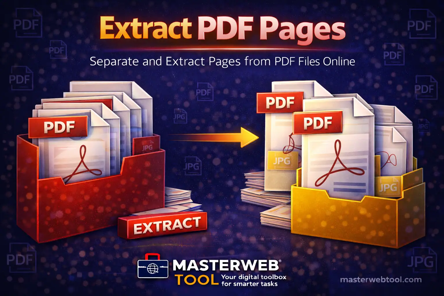 Extract PDF Pages tool to separate and extract specific pages from PDF files online using MasterWebTool