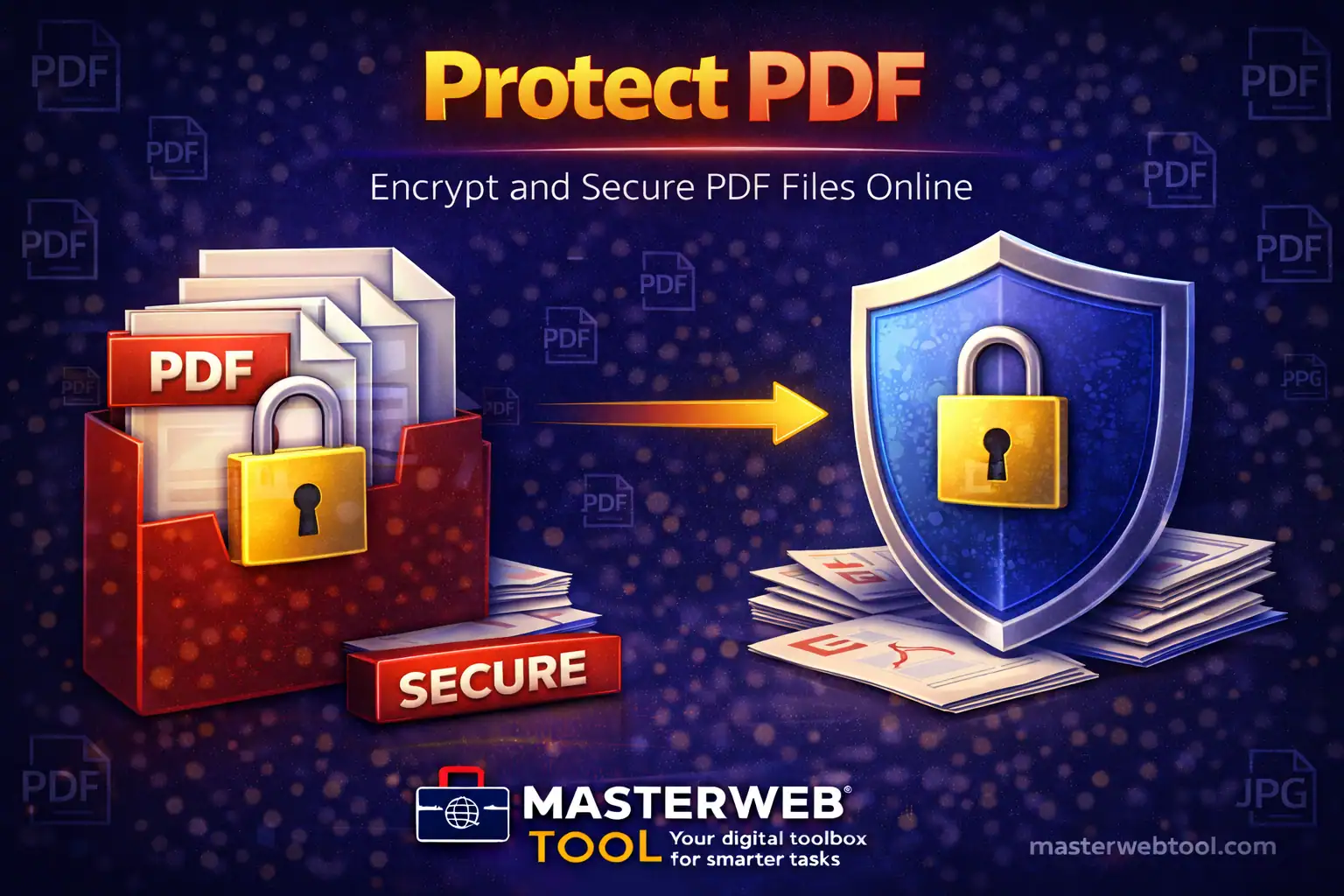 Protect PDF tool to encrypt and secure PDF files with password protection online using MasterWebTool