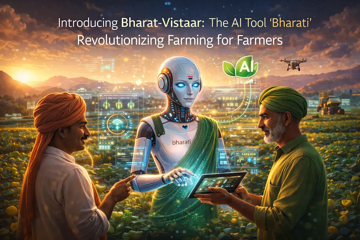 Bharat-Vistaar AI tool Bharati helping Indian farmers with smart farming technology and digital agriculture innovation.