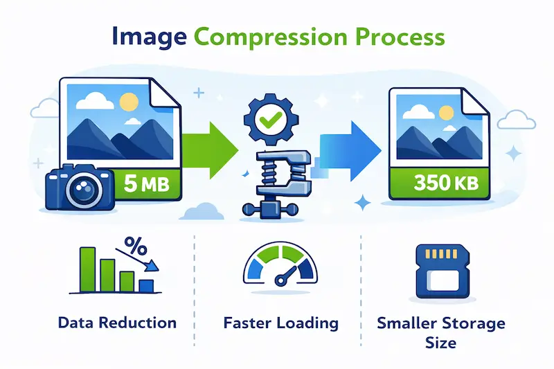 Infographic showing how image compression reduces image file size
