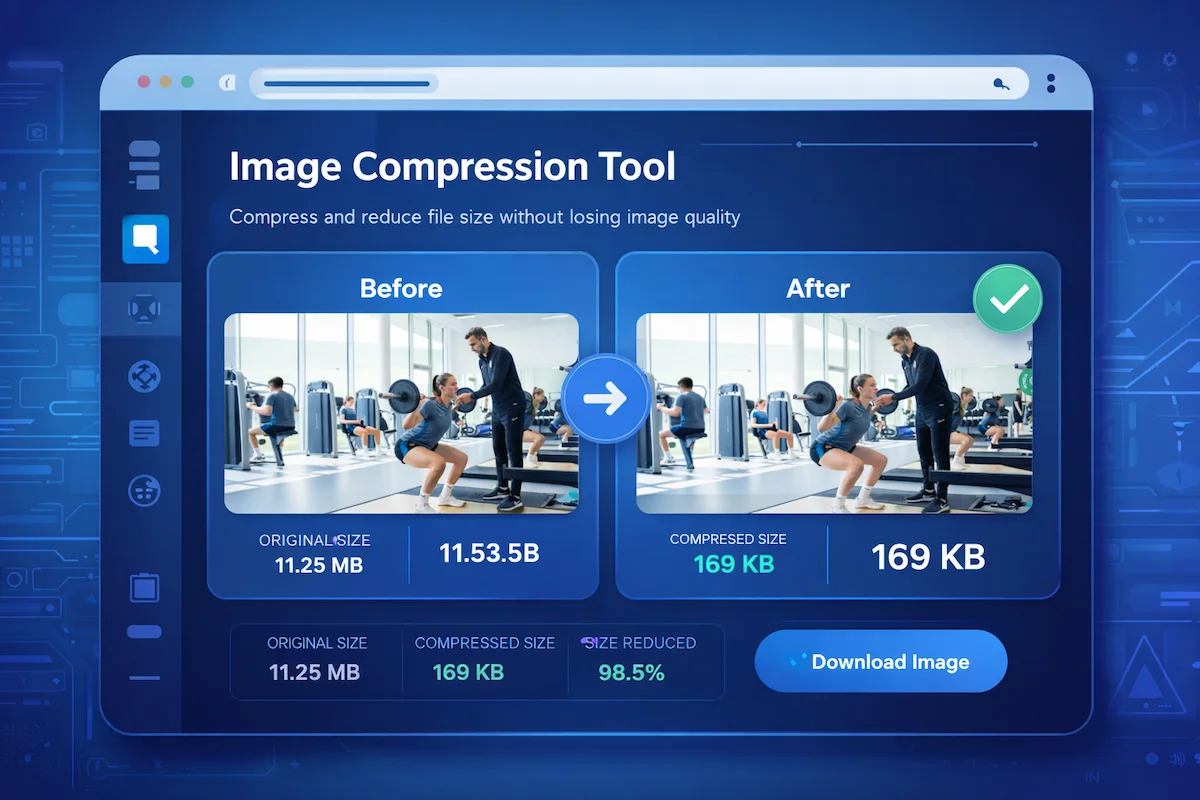 online image compression tool dashboard showing before and after image size comparison