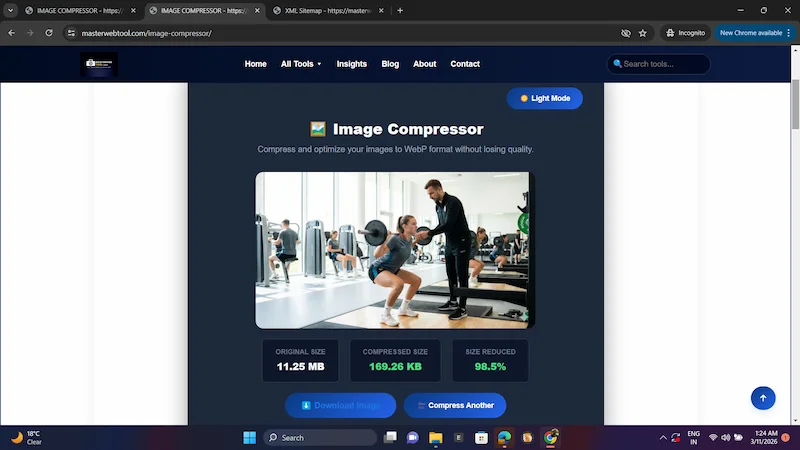online image compressor results showing original size compressed size and size reduction