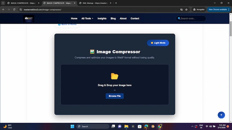 drag and drop image upload interface for online image compressor tool