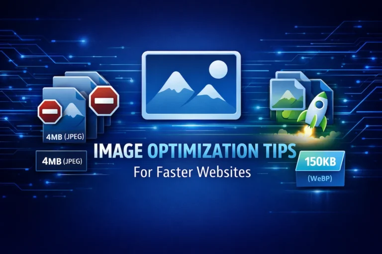 image optimization tips including WebP format, lazy loading, and CDN usage for MasterWebTool.