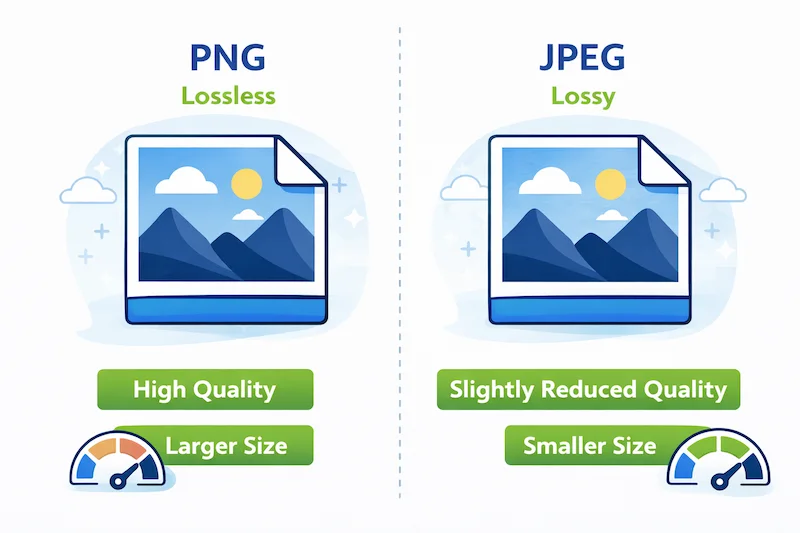 Side by side comparison of PNG lossless compression and JPEG lossy compression