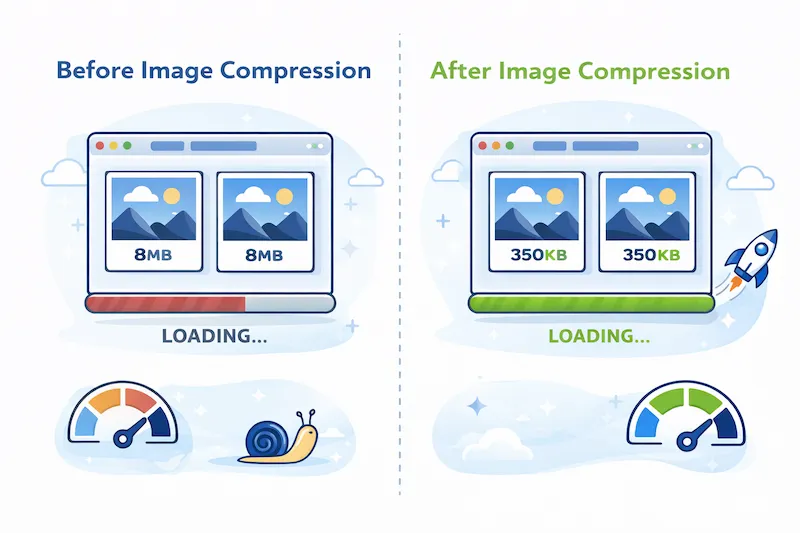 Comparison of website speed before and after image compression